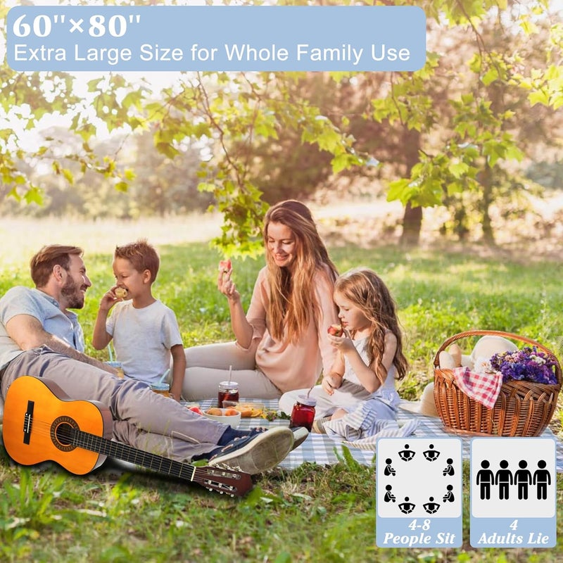 HX&OD Outdoor Picnic Blanket, Extra Large, 80''x60'' Waterproof Foldable Blankets Gingham Picnic Mat for Beach, Camping Grass Lawn Park Accessories Cute Couple Ideas Wedding (Coffee Color, 80”x60”) - Image 3